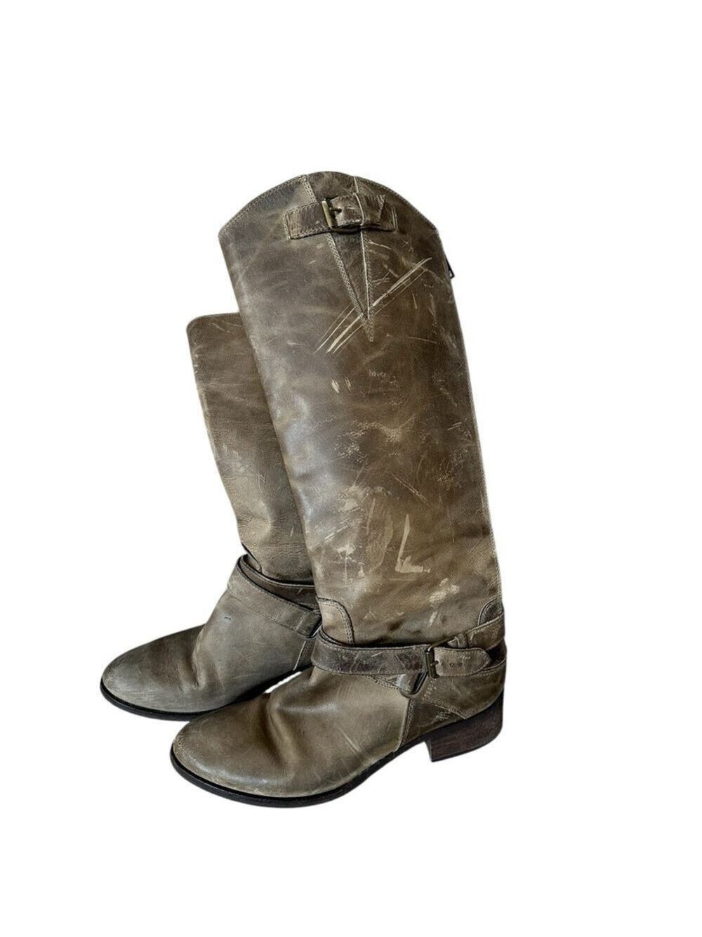 CHARLES DAVID Italy Vey Distressed Gray Leather Red Zip Up Riding Boots 6.5 - Picture 4 of 7